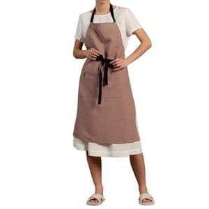 Sort de bucatarie unisex, din tesatura din in si bumbac organic, maro