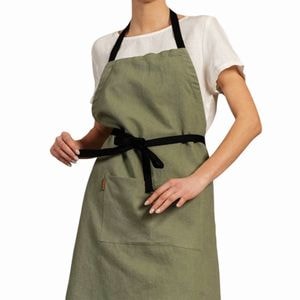 Sort de bucatarie unisex, din tesatura din in si bumbac organic, verde
