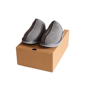 Papuci de interior si exterior pentru barbati din piele intoarsa cu captuseala din lana, Gri, Marime 44 EU