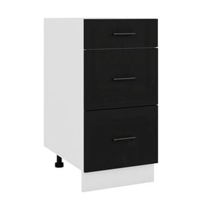 Corp inferior de bucatarie cu 3 sertare Sani Glamur, 40x48x82 cm, Negru Lucios
