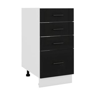 Corp inferior de bucatarie cu 4 sertare Sani Glamur, 40x48x82 cm, Negru Lucios