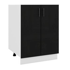 Corp inferior de bucatarie pentru chiuveta Sani Glamur, 60x48x82 cm, Negru Lucios