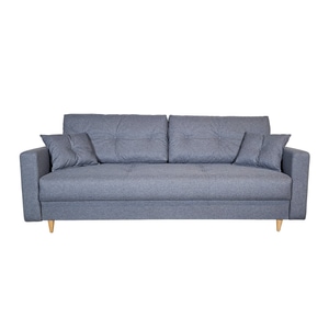 Canapea extensibila Liuba 140, Iza, pat, saltea arcuri Relaxa, lada depozitare, picioare inalte fag, perne decorative, gri, stofa, 220x95x73 cm