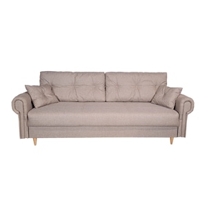Canapea extensibila Catinca 140, Iza, pat, saltea arcuri Relaxa, lada depozitare, picioare inalte fag, perne decorative, gri, stofa, 220x95x73 cm