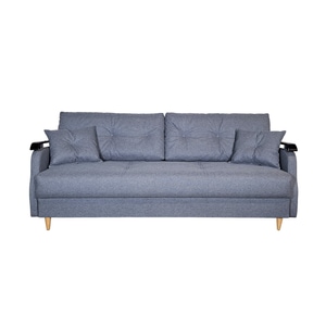 Canapea extensibila Modena 140, Iza, pat, saltea arcuri Relaxa, lada depozitare, picioare inalte fag, perne decorative, gri, stofa, 220x95x73 cm