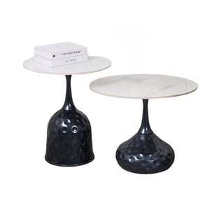 Set Mese cafea KJCT052, 50 x 59 cm, blat alb cu picior negru