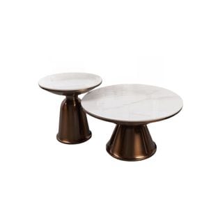 Set Masute Cafea KJCT 044, 76 x 41 cm, Alb/Cupru