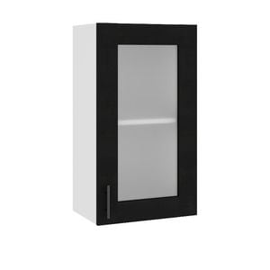 Corp superior de bucatarie cu vitrina Sani Glamur, 40x30x72 cm, negru lucios
