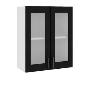 Corp superior de bucatarie cu vitrina Sani Glamur, 60x30x72 cm, negru lucios