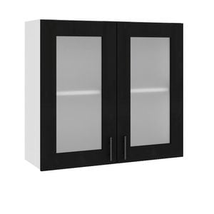 Corp superior de bucatarie cu Vitrina, Sani Glamur, 80x30x72 cm, Negru Lucios