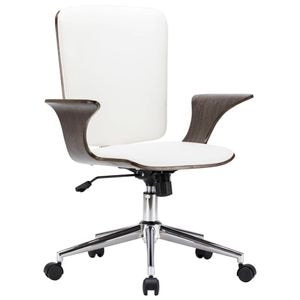 Scaun de birou VIDAXL, rotativ, alb, piele ecologica si lemn curbat