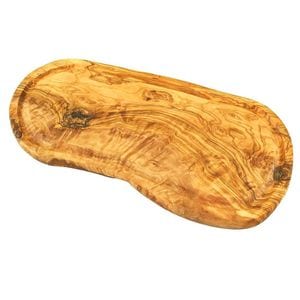 Tocator din lemn de maslin cu canal, forma rustica, 40-45 cm