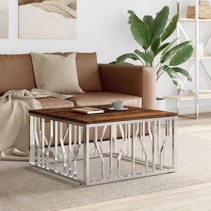 Masuta de cafea VIDAXL, din otel inoxidabil si lemn masiv reciclat, 80x80x40 cm, argintiu