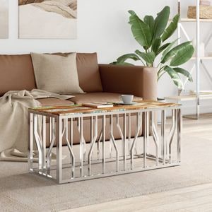Masuta de cafea VIDAXL, din otel inoxidabil si lemn masiv reciclat, 110x45x45 cm, argintiu