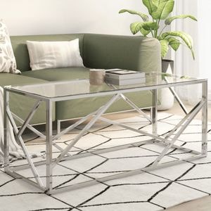 Masuta de cafea VIDAXL, otel inoxidabil argintiu si sticla securizata, 110x45x45 cm, argintiu