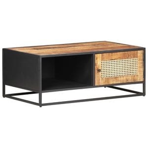 Masuta de cafea VIDAXL, lemn mango nefinisat & trestie, 90x50x35 cm