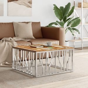 Masuta de cafea VIDAXL, din otel inoxidabil si lemn masiv reciclat, 80x80x40 cm, argintiu