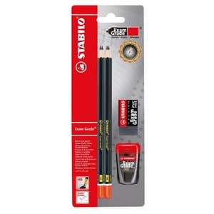 Set 4 creioane grafit Stabilo, ExamGrade, 2B, Cu radiera fara PVC,  Cu ascutitoare, Pe blister