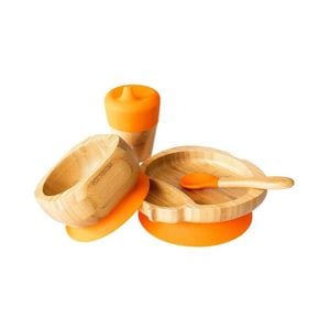 Set hranire din bambus Eco Rascals Buburuza, portocaliu