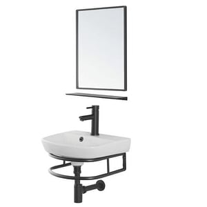 Set mobilier de baie Feridras Borg, cu lavoar 45cm, baterie, oglinda si etajera