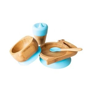 Set hranire din bambus Eco Rascals Melc, albastru