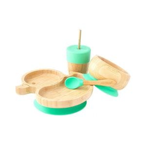 Set hranire din bambus Eco Rascals Ratusca, verde