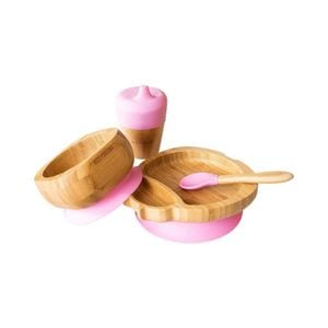 Set hranire din bambus Eco Rascals Buburuza, roz