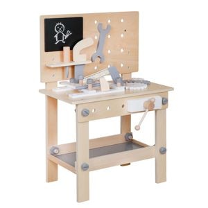Banc de lucru pentru copii PROCART, masa de bricolaj, unelte, raft depozitare, din lemn, 46x26x67 cm