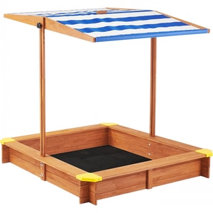 Lada de nisip pentru copii PROCART, acoperis parasolar ajustabil, rotativ la 180  grade, 120x120x20 cm, lemn