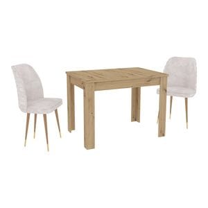 Set Masa haaus Zeta, Stejar Artisan, 2 Scaune, Crem/Gold, 102 x 69 x 75 cm