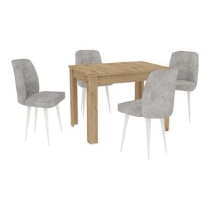 Set Masa haaus Zeta, Stejar Artisan, 4 Scaune, Gri/Alb, 102 x 69 x 75 cm