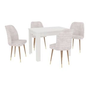 Set Masa haaus Zeta, Alb, 4 Scaune, Crem/Gold, 102 x 69 x 75 cm