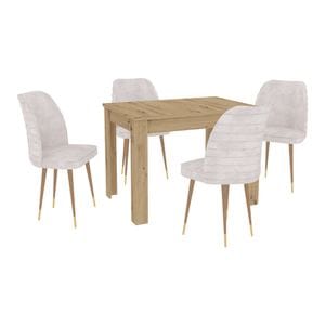 Set Masa haaus Zeta, Stejar Artisan, 4 Scaune, Crem/Gold, 102 x 69 x 75 cm