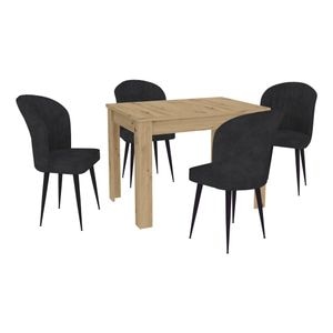 Set Masa haaus Zeta, Stejar Artisan, 4 Scaune, Negre, 102 x 69 x 75 cm