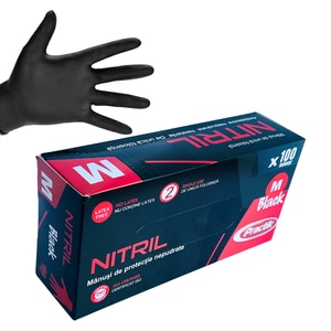 Set 100 Manusi din Nitril, Horeca, Negre, unica folosinta, nepudrate, marimea M