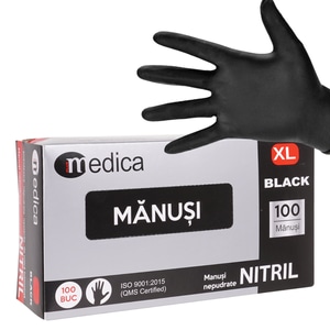 Set 100 Manusi Nitril, negre, nepudrate, unica folosinta, marimea XL