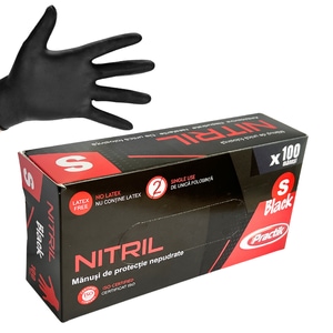 Set 100 Manusi din Nitril, Horeca, Negre, unica folosinta, nepudrate, marimea S