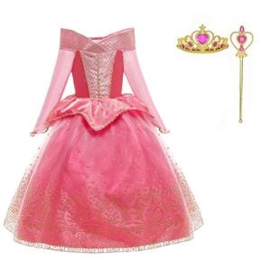 Costum fete Printesa Aurora, Frumoasa Adormita, rochie, coronita, bagheta, 5-6 ani