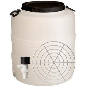 Bidon, confectionat din polietilena, cu presator si robinet, maner incorporat, capac, 52 x 59 cm, capacitate de 90 litri