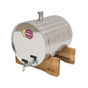 Butoi, confectionat din inox alimentar inoxidabil, forma cilindrica, robust, cu robinet si suport din lemn, 940 x 350 x 0.6 mm, 25 l