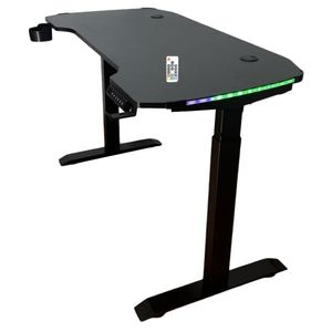 Birou gaming Zendeco V10e, electric, reglabil pe inaltime, Led RGB cu telecomanda, 120 x 60 x 72 cm, negru