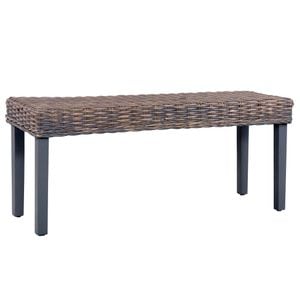 Banca VIDAXL, ratan kubu natural + lemn masiv de mango, 110 x 35 x 45 cm, Gri