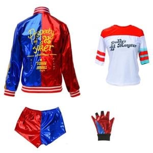 Costum carnaval fete Harley Quinn cu manusa, 13-14 ani, 160-165 cm