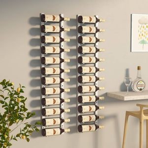 Suport sticle de vin VIDAXL, de perete, 12 sticle, 2 buc, alb, fier, 12 x 2.5 x 2.5 cm