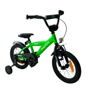 Bicicleta PROCART, 14 inch, roti ajutatoare detasabile, cadru otel 21.5 cm, manere cauciucate, ghidon/sa reglabile, verde