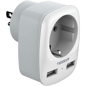 Adaptor priza Europa-USA Tessan TS-611, EU - US, 2xUSB - 2.4A, 10 A