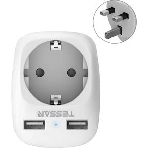 Adaptor priza Europa-UK Tessan TS-611, EU - UK, 2xUSB - 2.4A, 10A