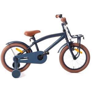 Bicicleta copii PROCART Cool Boy, 16 inch, cadru otel 26 cm, frana V-brake, suport frontal, 2 roti ajutatoare, far, bleumarin