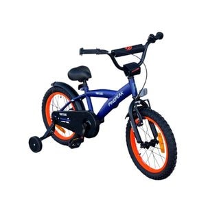 Bicicleta copii PROCART, 16 inch, roti ajutatoare, cadru otel 23 cm, ghidon reglabil, frane fata V-Brake, albastru-portocaliu