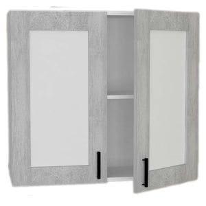Corp superior de bucatarie cu vitrina Sani Glamur, 80x30x72 cm, aspect beton